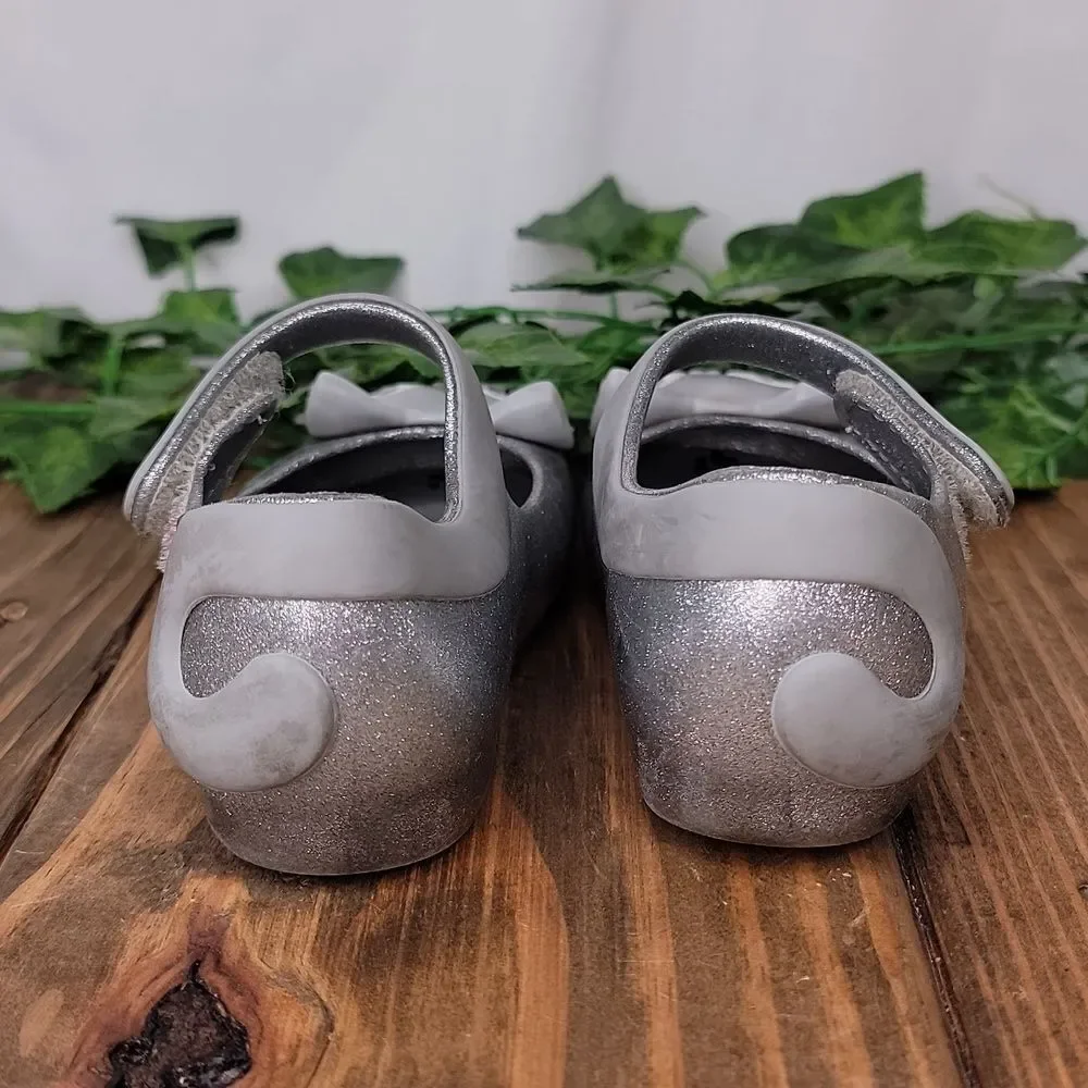 Mini Melissa. Size 8. Kids Glittery Cat Shoes - Gray. EUC